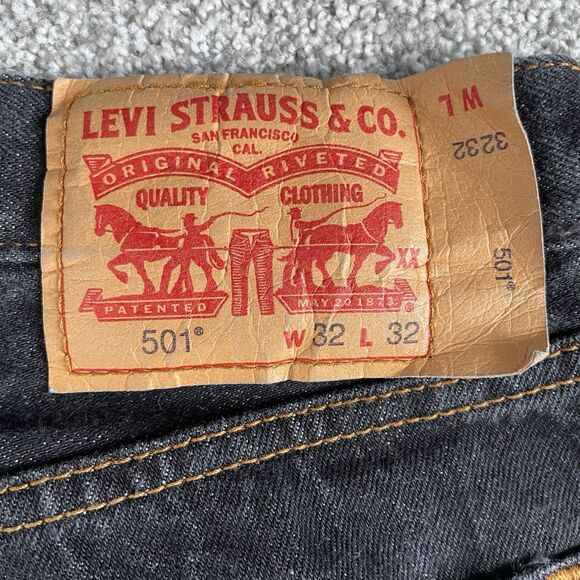 Levis 501 Original Shrink To Fit Jeans Mens Straight Leg Button Fly Black 32x30 - Picture 7 of 14